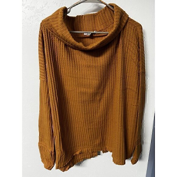 FREE PEOPLE COWL NECK TOP CANYON MOON SWEATER, SLIT ON THE BACK,100% COTTON, MED - Picture 2 of 7